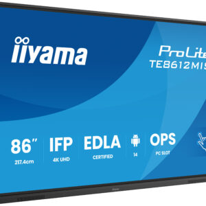 iiyama ProLite TE8612MIS-B4AG – Pizarra interactiva 86” 4K Google EDLA (Android 14, 40 puntos táctiles, WiFi 6, USB-C)