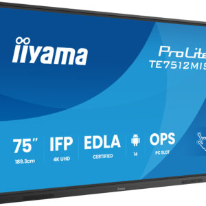 iiyama ProLite TE7512MIS-B4AG Pantalla Interactiva 75” 4K Android 14 Google EDLA