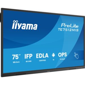 MONITOR INTERACTIVO TACTIL IIYAMA 75" (TE7512MIS-B4AG)3840X2160 / IPS LED 4K UHD / 24/7 / 8/64GB / 400 CD/M / 8MS / 1200:1 / 1 VGA - 3 HDMI / 1 USB-C / 5XUSB / AUDIO OUT / WIFI / MM / 2 RJ45 / OPS SLOT/ ANDROID 11