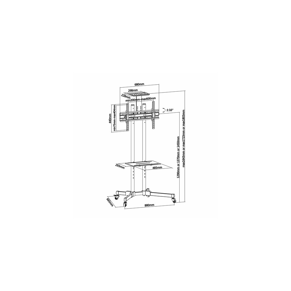 Soporte Suelo Aisens FT70TE-035 Inclinable, con ruedas para Pantallas 37-70" hasta 50 kg - Imagen 3