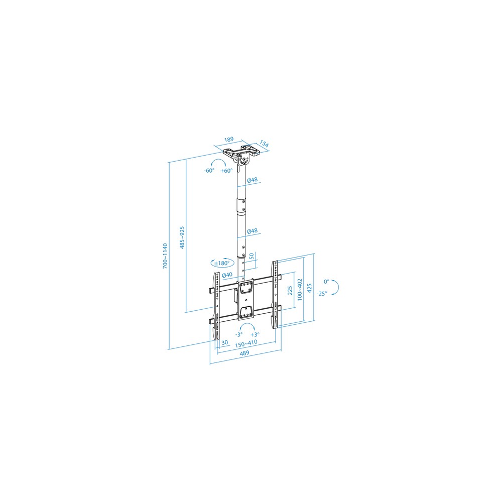 Soporte Techo TooQ LPCE1175TSLI-B Inclinable, orientable para Pantallas 32-75" hasta 60 kg - Imagen 9