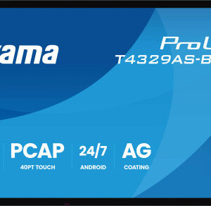 MONITOR IIYAMA 43" ALL-IN-ONE PCAP INTERACTIVE/ ANDROID 14 OS/ 3840 x 2160/ 450CD/M² WITH TOUCH/ HDMI X2 + USB-C/RS-232C X1/ WiFi 5 - 2.4G / 5G/ RAM: 4GB, ROM: 32GB/ TOUCH THROUGH-GLASS (T4329AS-B1AG)