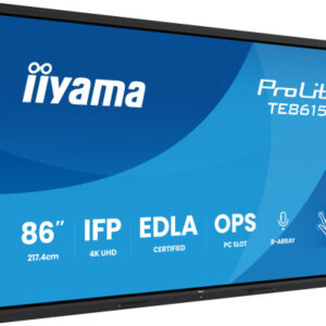 IIYAMA MONITOR INTERACTIVO 86" EDLA,ANDROID 14, 16/128GB UHD IPS, MM 2X 20W  + 20W SUBWR, 2X HDMI, DP , 1X USB-C,  550CD/M, HORIZ , MEDIA PLAY USB PORTS, ANTIGLARE, LAN, RS232C, IIWARE WIFI-6/BT 5.0, OPS SLOT, VESA 600X400 (MOUNT INCLUDED) (TE8615A-B