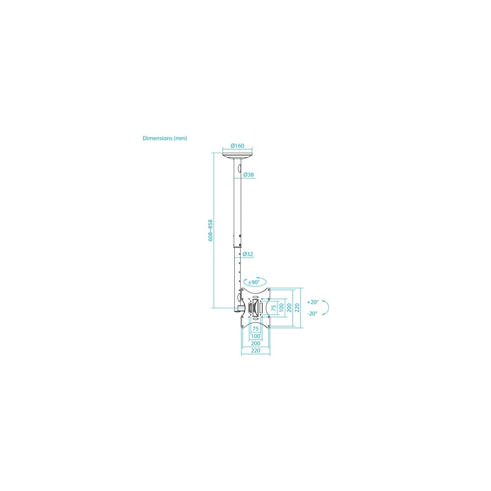 Soporte Techo TooQ LPCE2301TSLI-B Inclinable, orientable para Pantallas 23-42" hasta 30 kg - Imagen 8