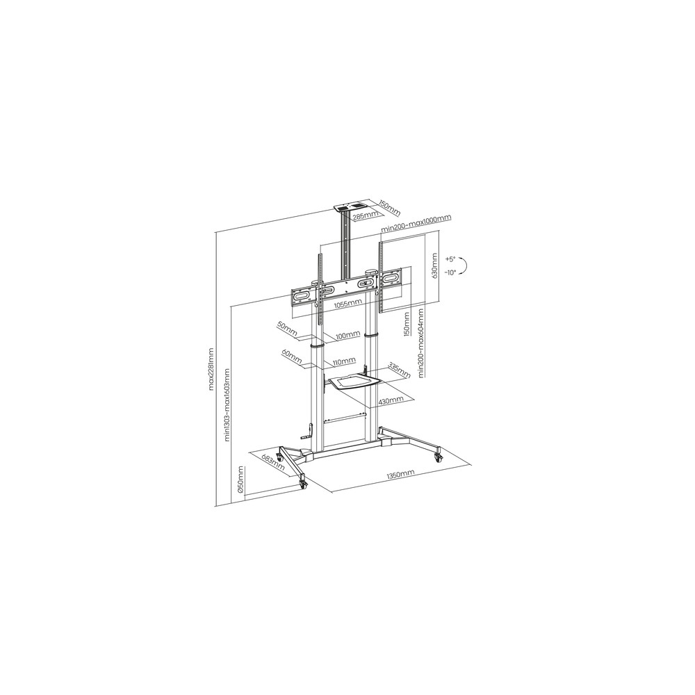 Soporte Suelo Aisens FT100TE-171 Inclinable, con ruedas para Pantallas 60-100" hasta 100 kg - Imagen 5