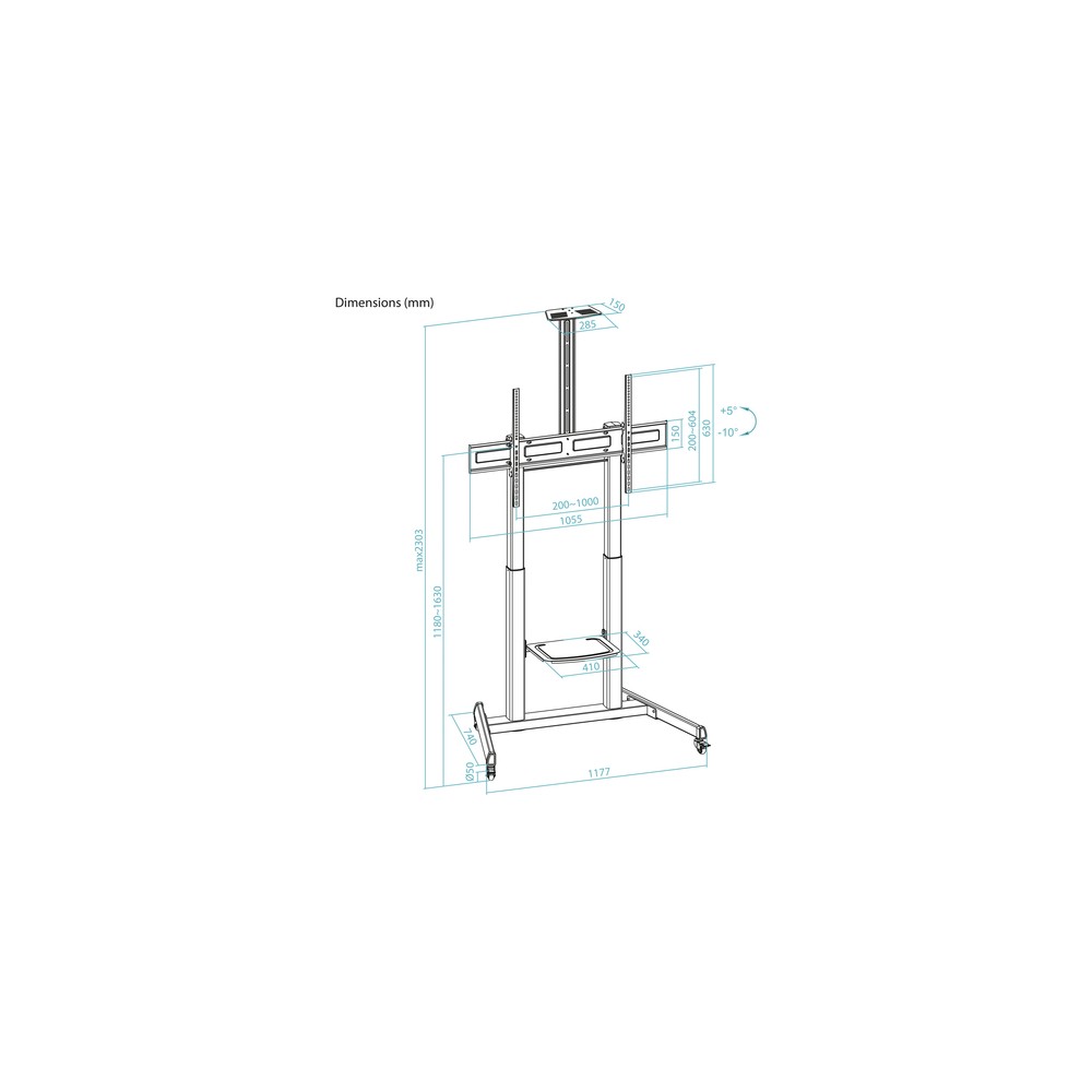 Soporte Suelo TooQ FS20406HM-B Inclinable, con ruedas para Pantallas 60-100" hasta 120 kg - Imagen 9