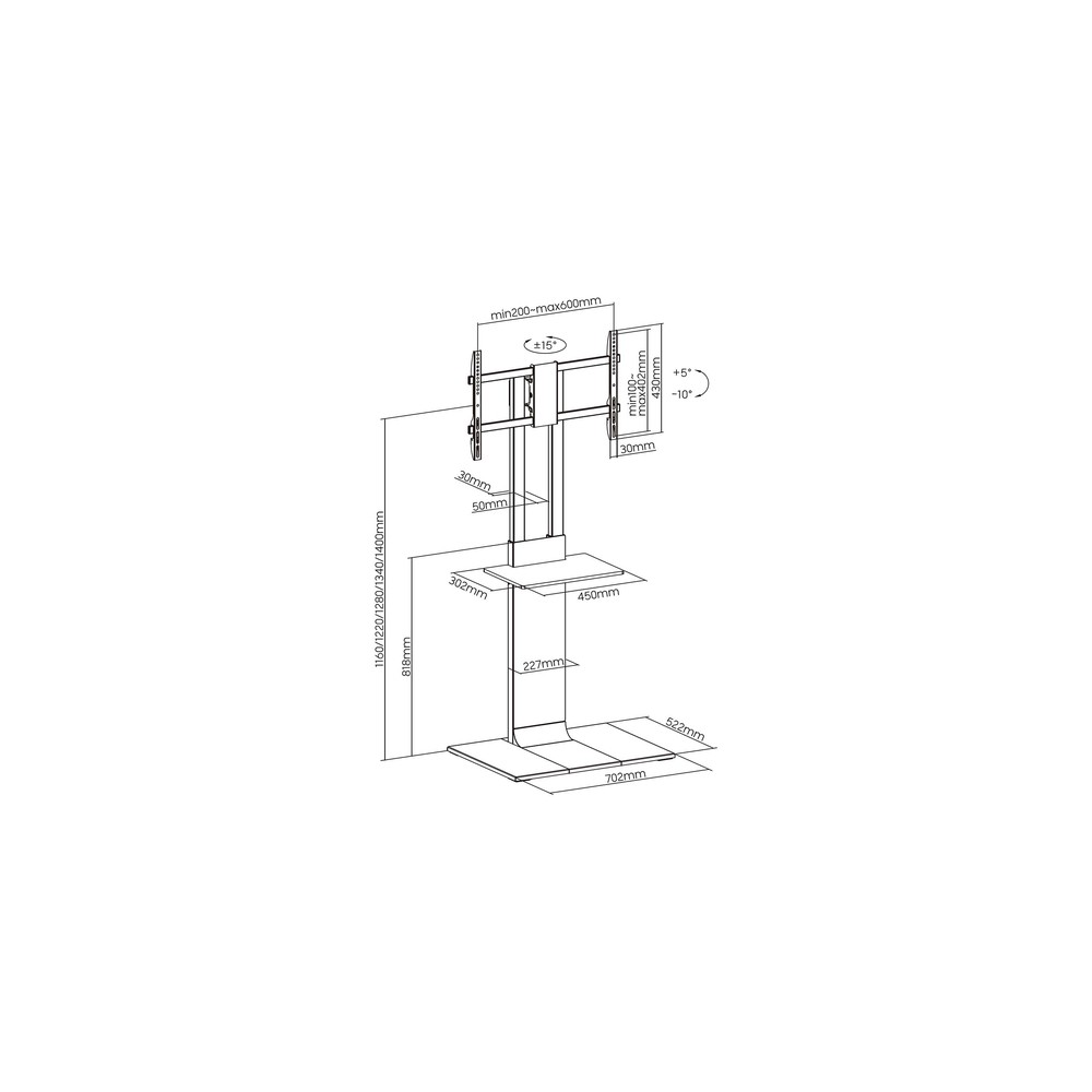 Soporte Suelo Aisens FT86TSE-399 Inclinable, orientable para Pantallas 37-86" hasta 50 kg - Imagen 7