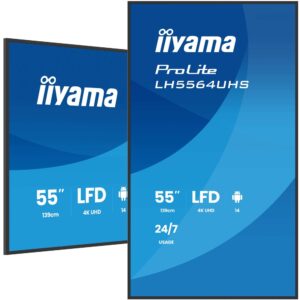 iiyama LH5564UHS-B1AG pantalla de señalización Pantalla plana para señalización digital 139,7 cm (55") Wifi 500 cd / m² 4K Ultra HD Negro Procesador incorporado Android 24/7