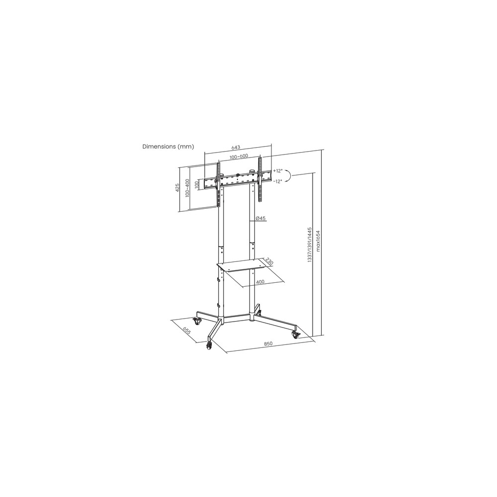 Soporte Suelo Aisens FT70TE-333 Inclinable, con ruedas para Pantallas 37-70" hasta 45 kg - Imagen 8