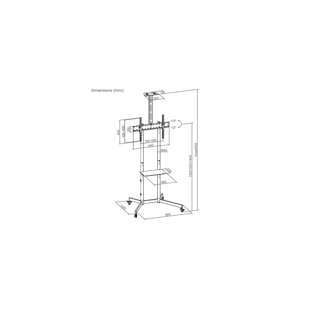 Soporte Suelo Aisens FT70TE-335 Inclinable, con ruedas para Pantallas 37-70" hasta 45 kg - Imagen 8